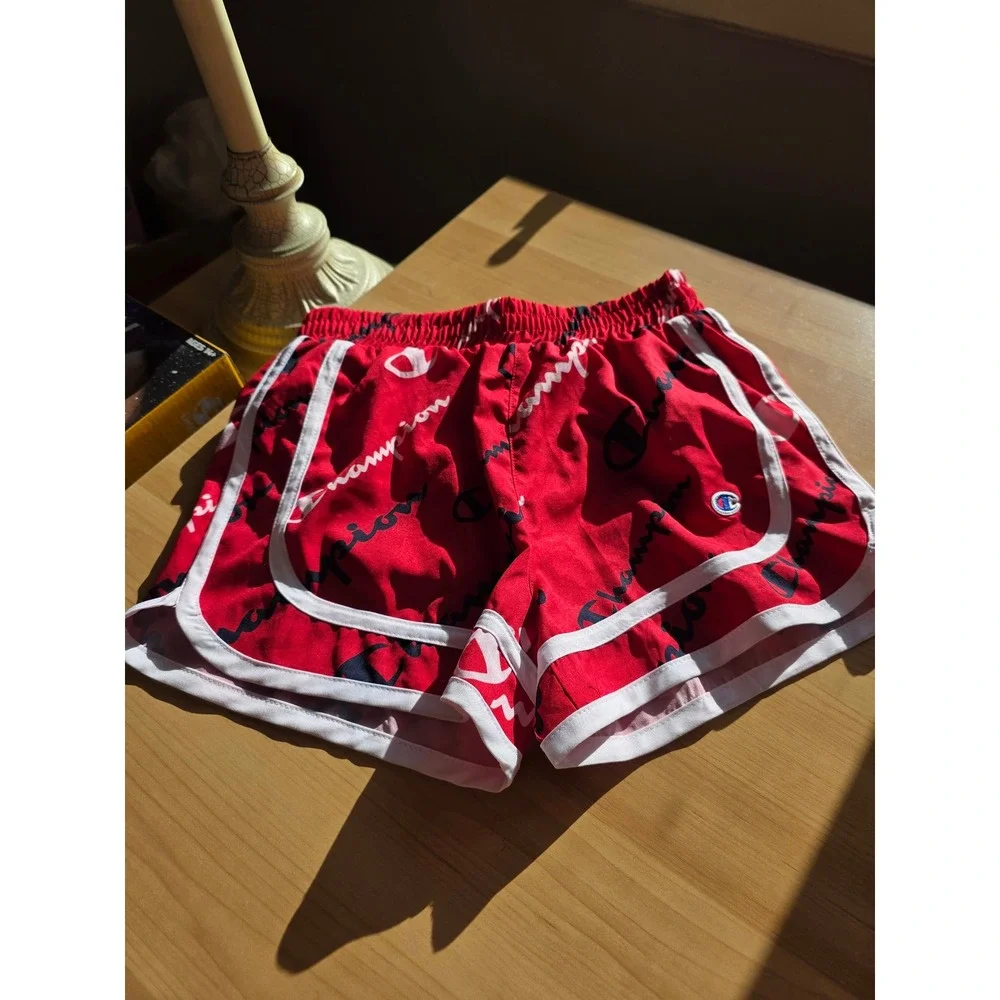 Champion Girls Red Script Logo Athletic Dolphin Shorts Size S Small‎